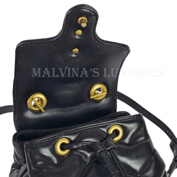 GUCCI BAG 777253 GG MARMONT LOGO BACKPACK BLACK QUILTED LEATHER - Picture 13 of 16